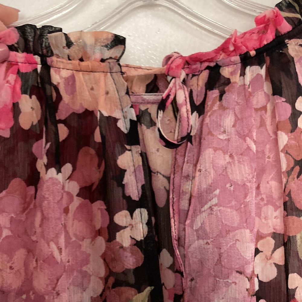 🟧🟧 H&M Women’s Sheer Floral Tie Back Top (size L) - Picture 6 of 9
